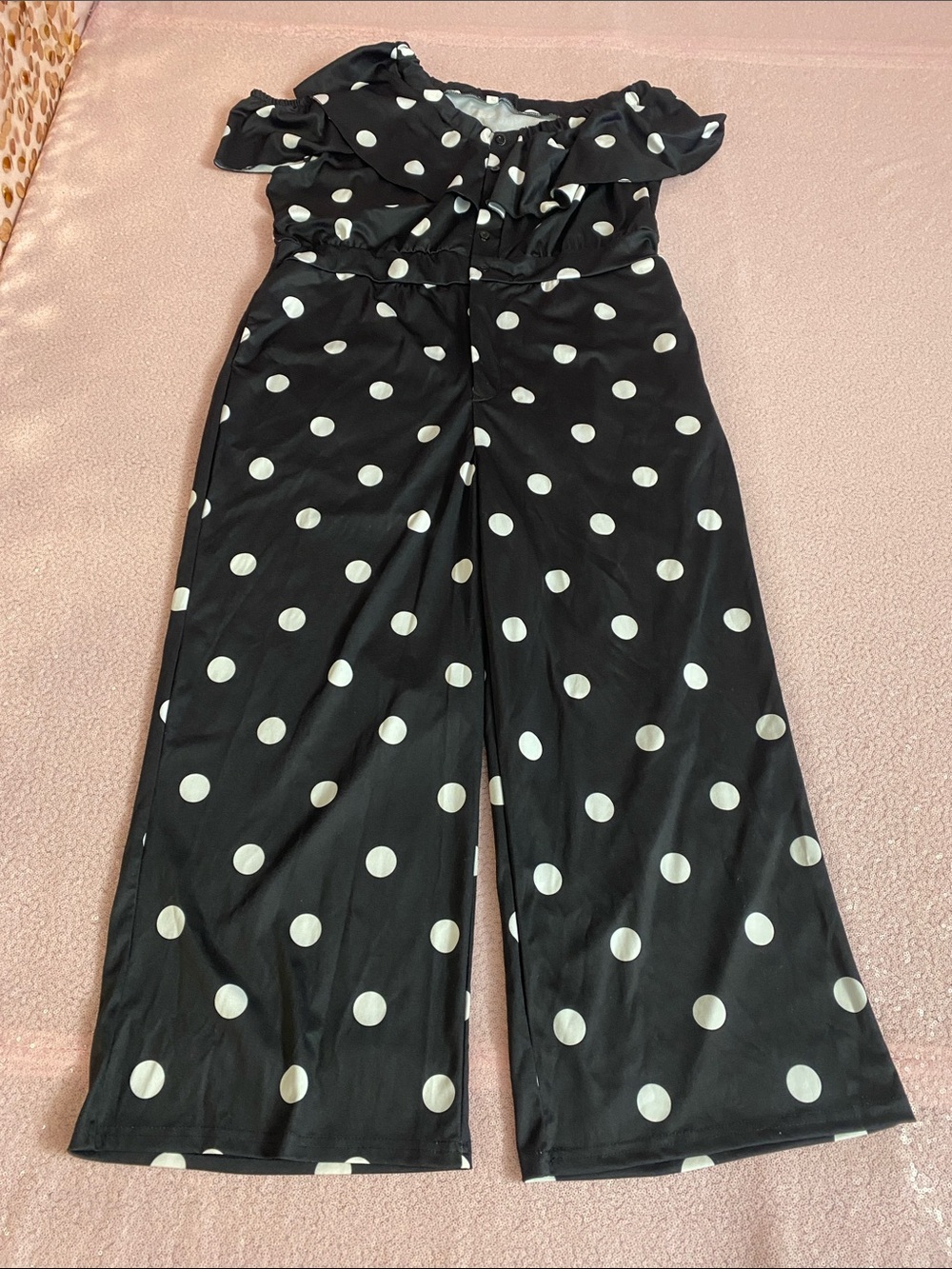 Women’s Black & White Polka Dot Wide-Leg Jumpsuit Romper Size XXL #1628